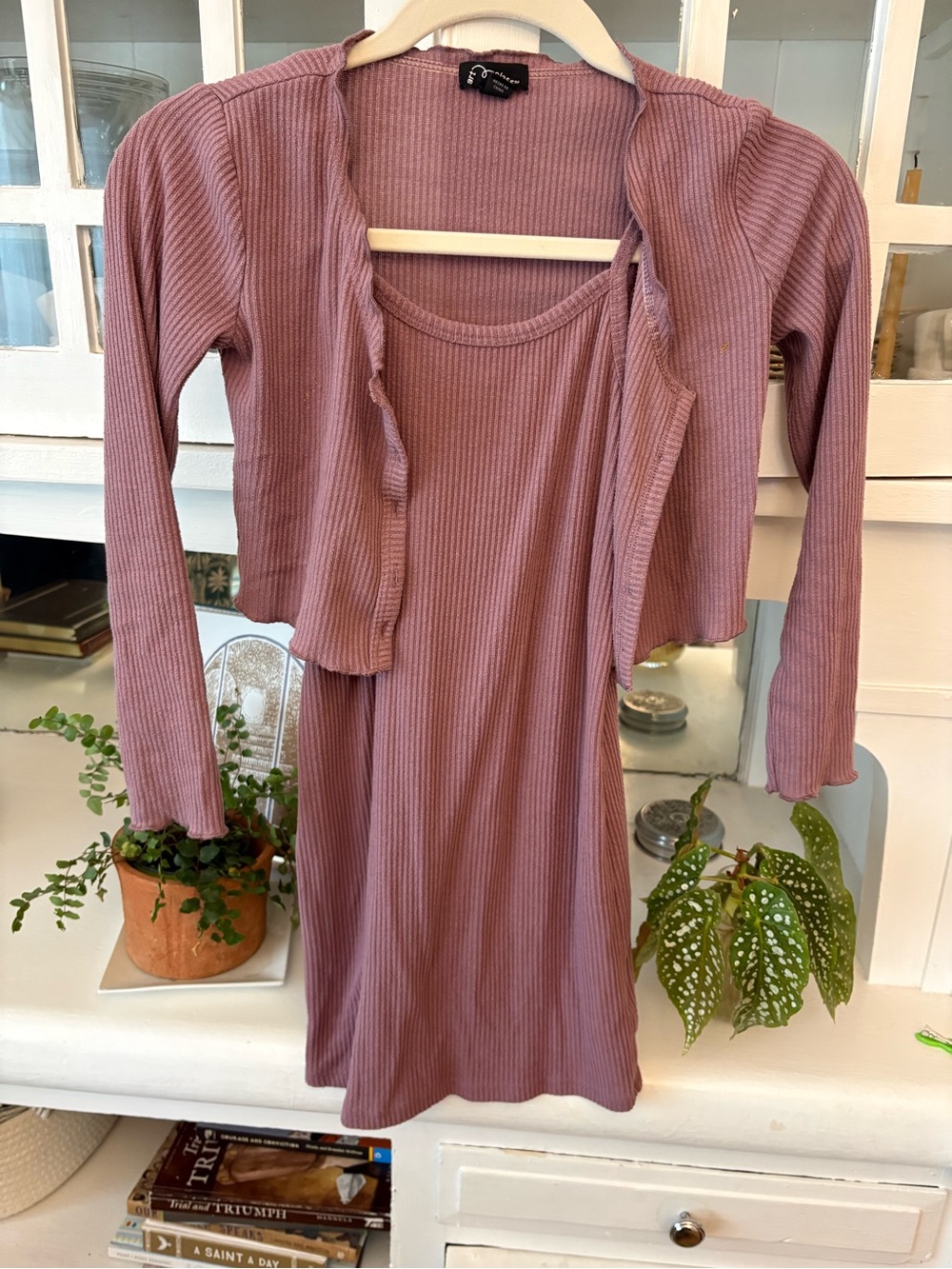 art class Dusty Rose Ribbed Knit Dress and Sweater set